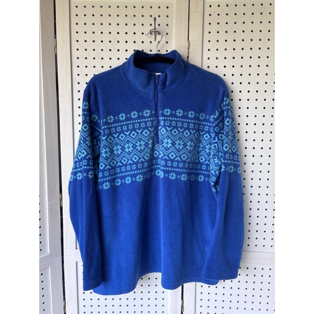 Blair Women's XL (Lg) Casual Wear Soft Fleece Fair Isle 1/4 Zip Shirt Blue